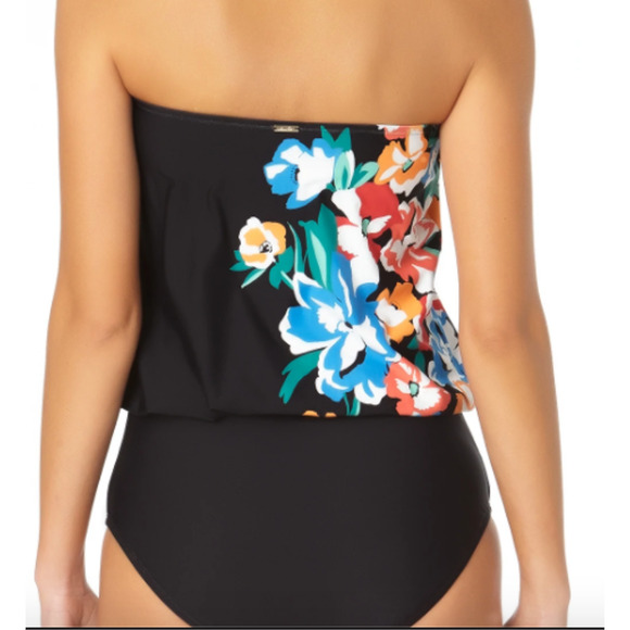 Anne Cole Blouson With Keyhole One Piece Swimsuit Black Size 6 NWT - Picture 3 of 3